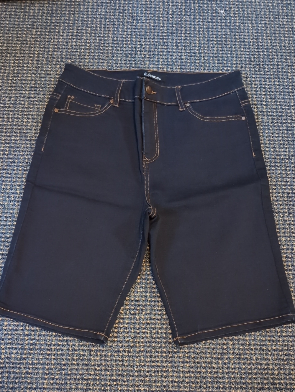 d. jeans Navy Bermuda Shorts with Contrast Tan Stitching